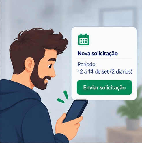 Lucas seleciona o período desejado e envia a solicitação.